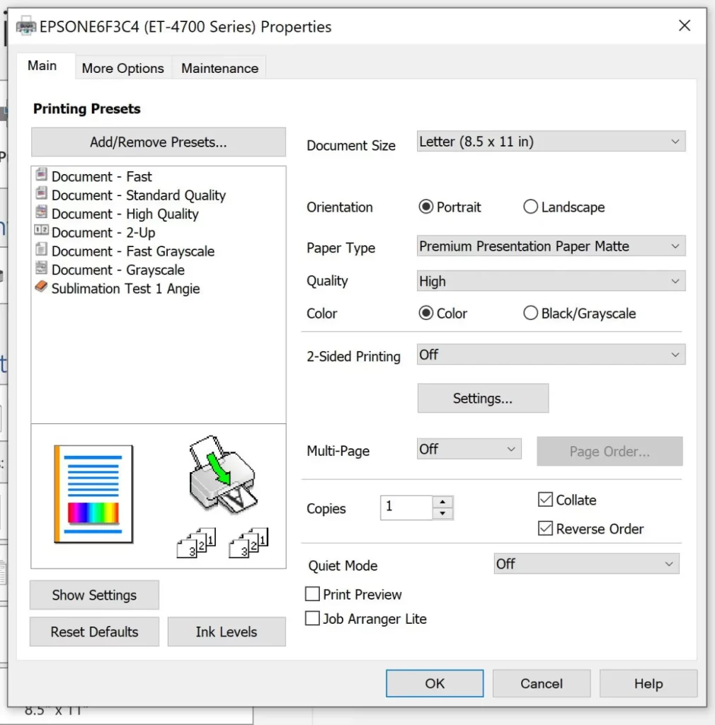 best printer settings for sublimation